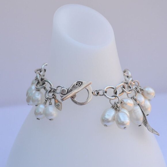 Silpada Cha Cha Sterling Silver Dangle Bracelet with Leaf Charms and Pearls - Picture 3 of 6